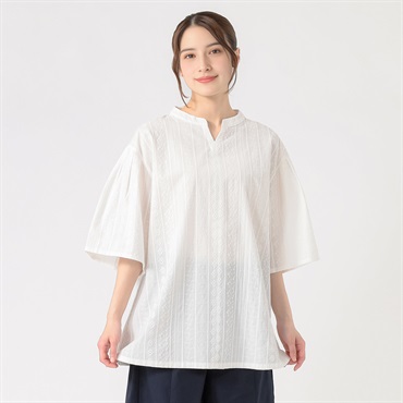 スロッフィ袖タックチュニック オーガニック綿入 レディス SELF+SERVICE(セルフ＋サービス) YG2605IS02-SS(シロ-M)