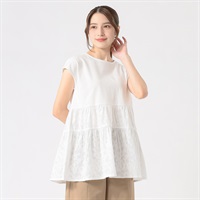 ジャカード段切替チュニック オーガニック綿糸 レディス SELF+SERVICE(セルフ＋サービス) YG2605IS5B-SS(シロ-M)
