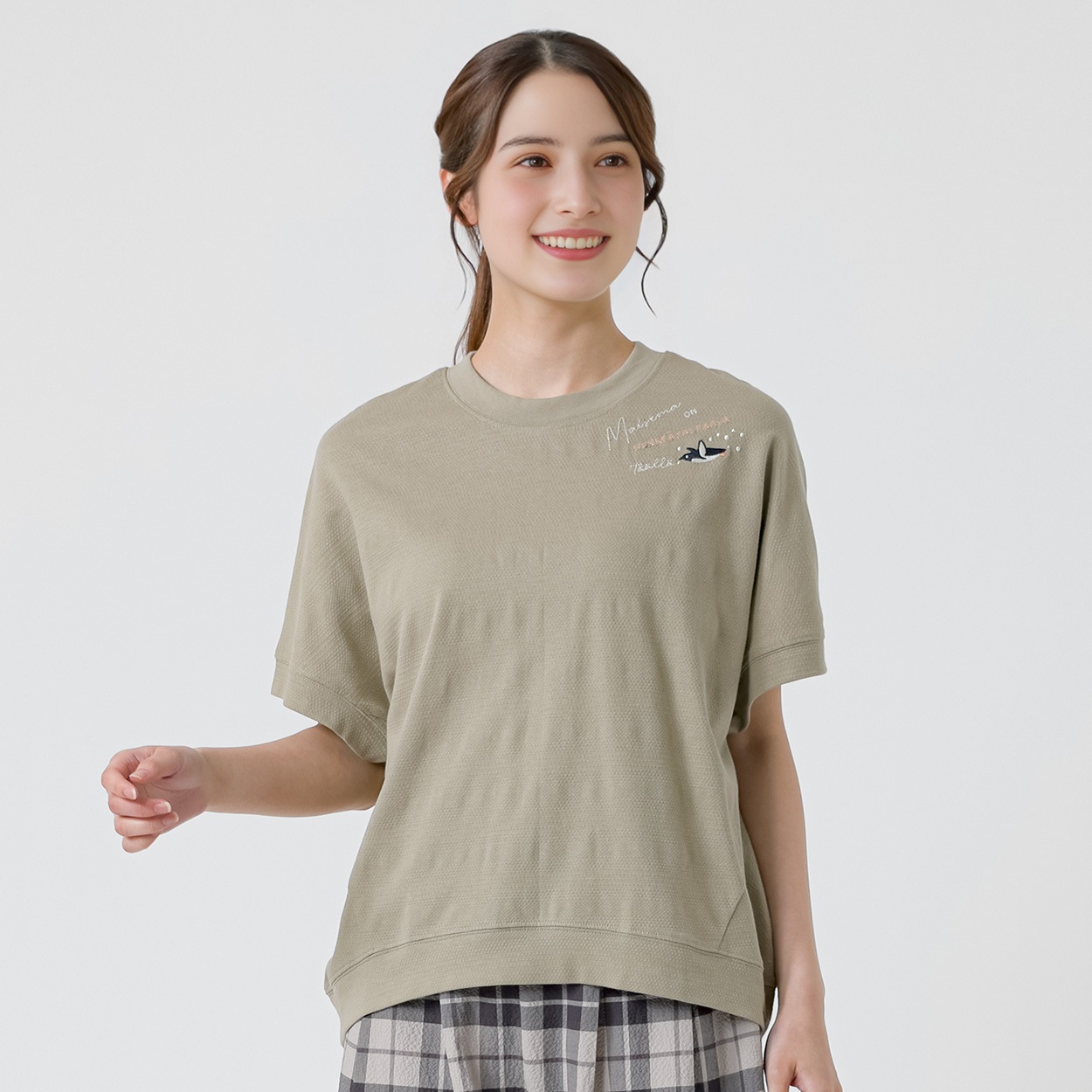 オーガニック綿糸裾切替刺繍プルオーバー レディス SELF+SERVICE(セルフ＋サービス) MRCT262345001(Ａウスミドリ-L)