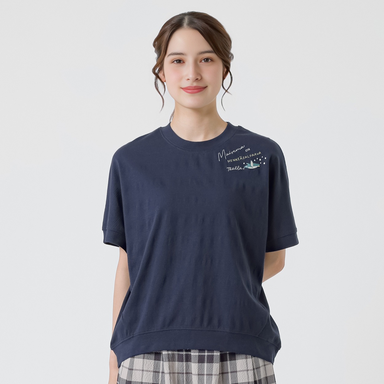オーガニック綿糸裾切替刺繍プルオーバー レディス SELF+SERVICE(セルフ＋サービス) MRCT262345001(コイアオ-M)