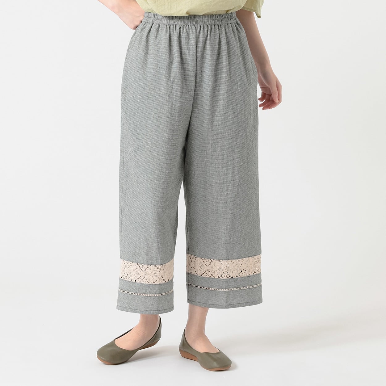 【新品】HOUSE OF LOTUS 裾レースコットンパンツ Mサイズ オーガニックコットン入 綿強撚裾レースパンツ レディス SELF+SERVICE