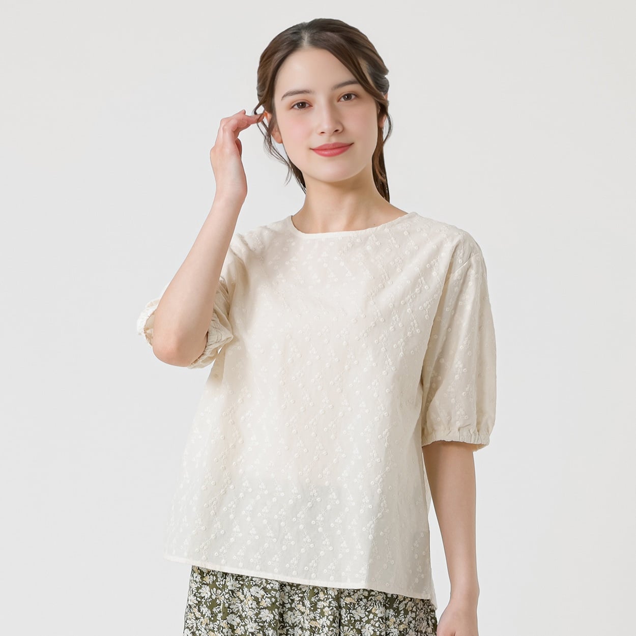 オーガニックレースブラウス オーガニック綿糸 レディス SELF+SERVICE(セルフ＋サービス) P29051-SS(キナリ-XL)
