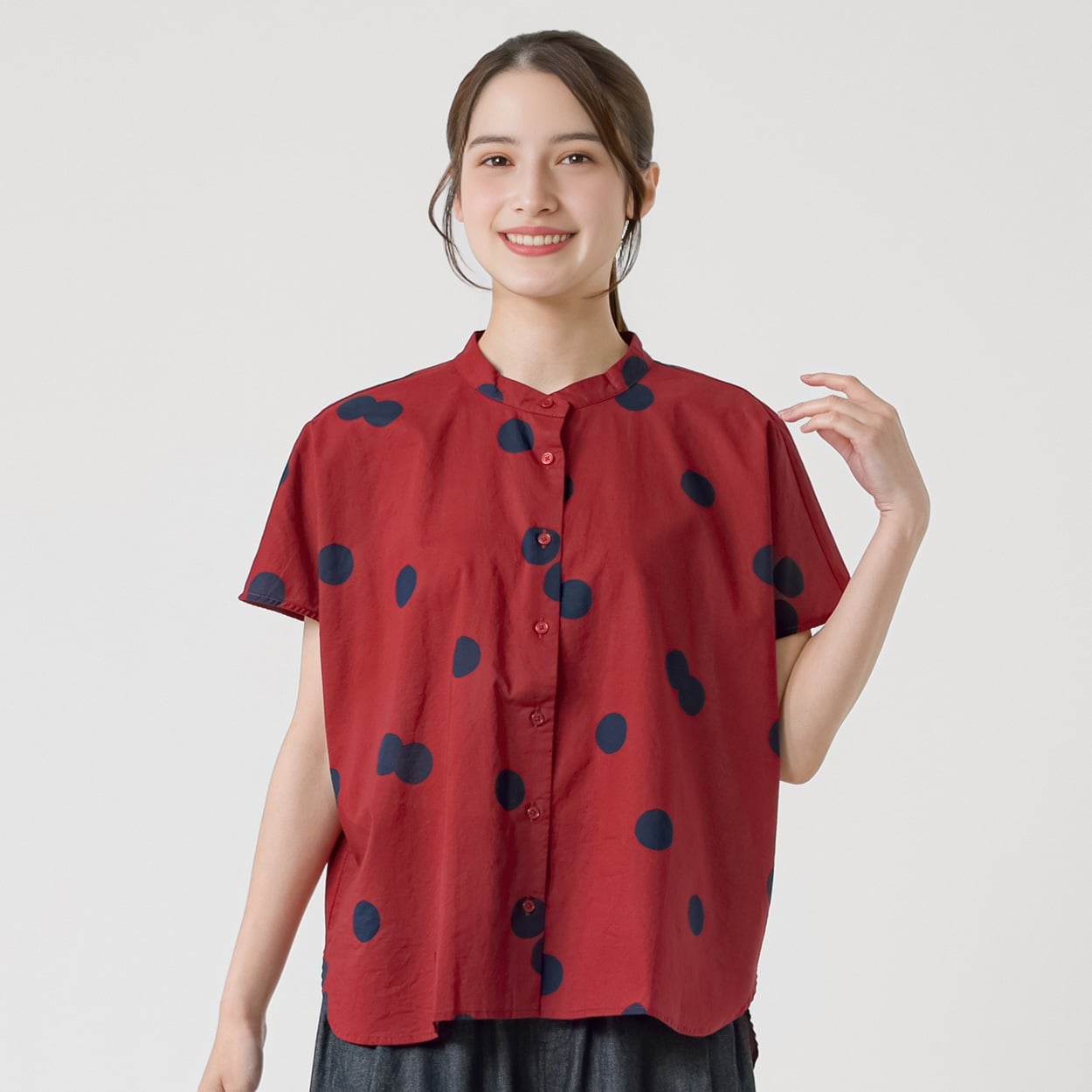 オーガニック綿糸ドット柄ブラウス レディス SELF+SERVICE(セルフ＋サービス) P29053-SS(アカ-XL)