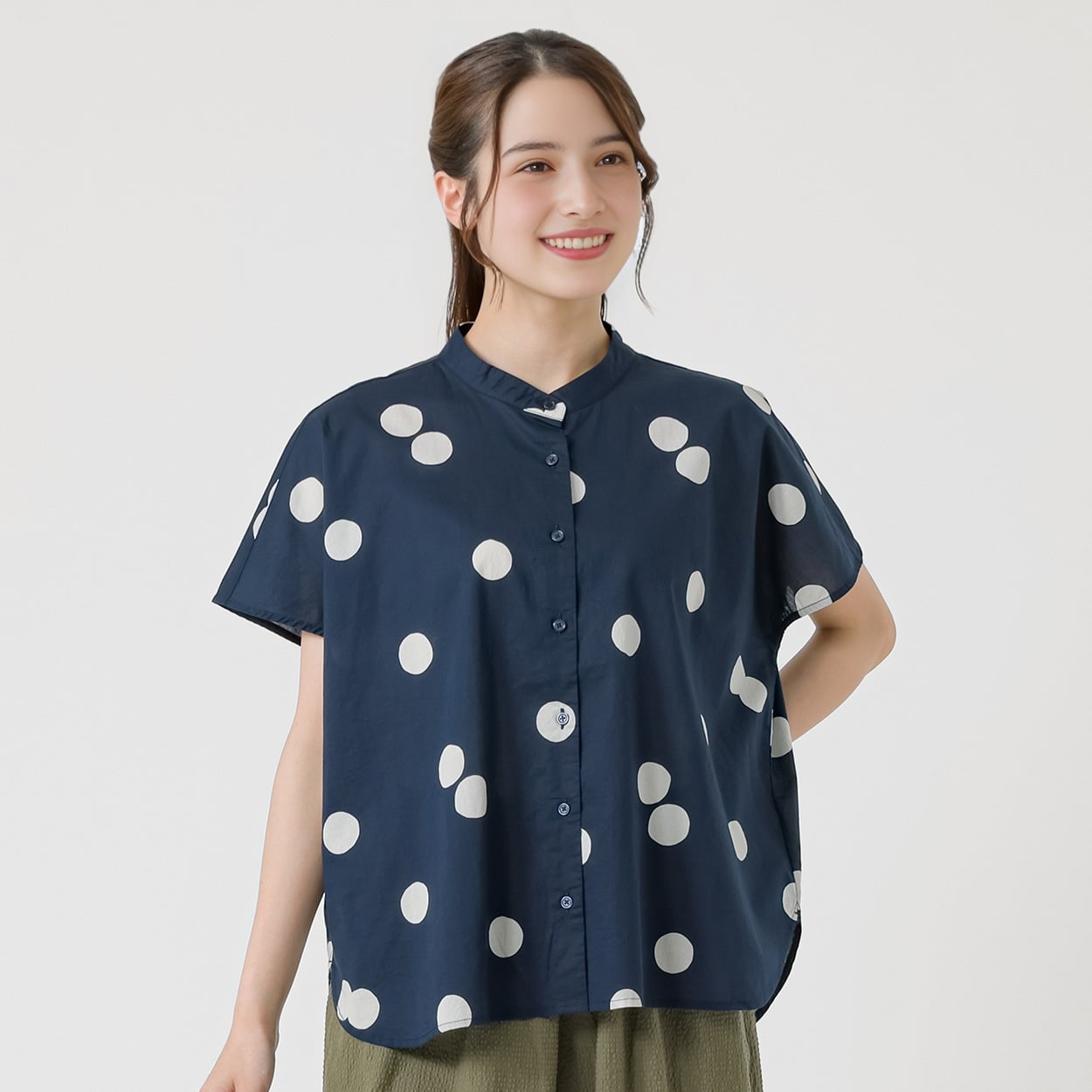 オーガニック綿糸ドット柄ブラウス レディス SELF+SERVICE(セルフ＋サービス) P29053-SS(コイアオ-XL)
