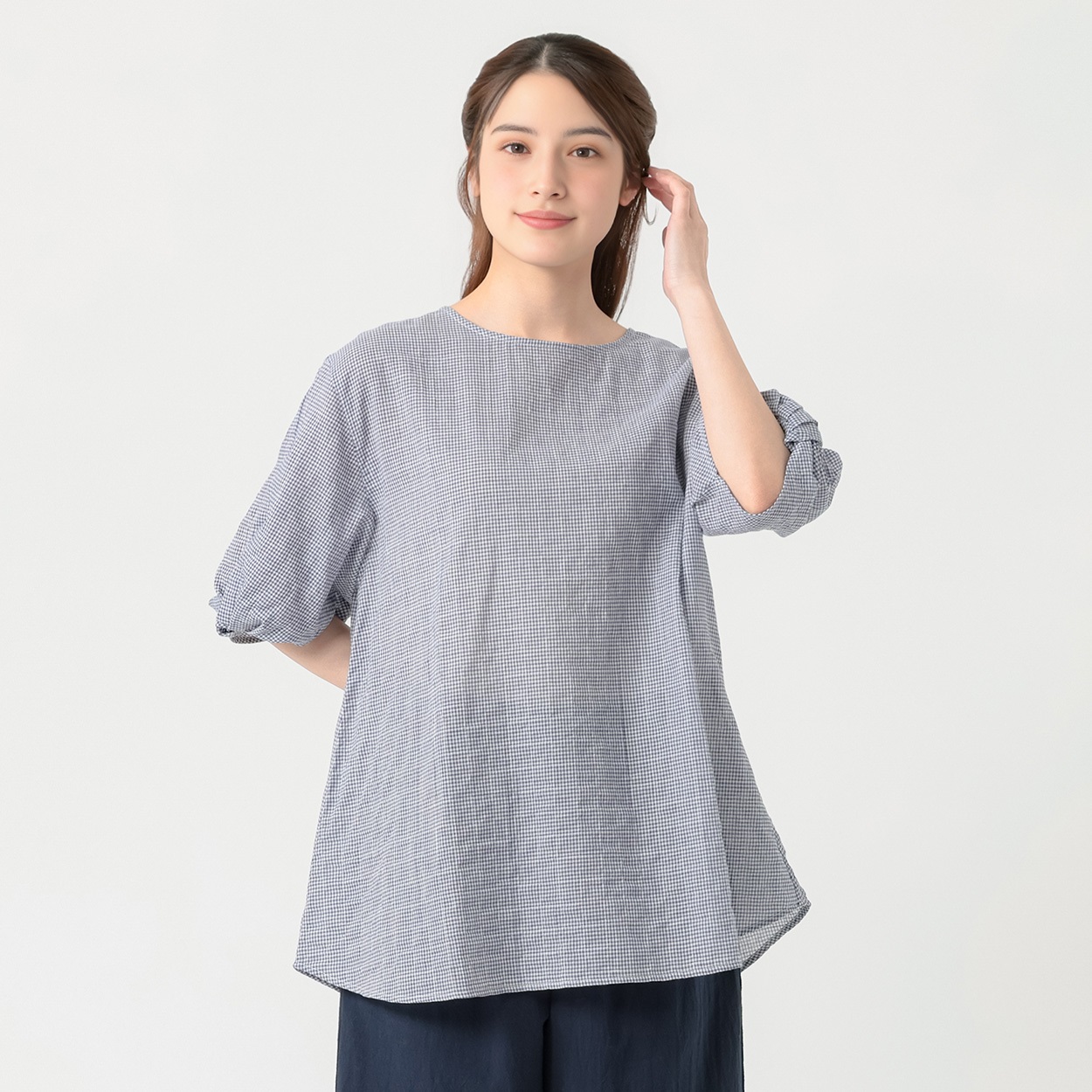 極美品♪シーニュ Ponchan ねじりパフ コットンブラウス オーガニック綿入袖ねじりブラウス レディス SELF+SERVICE(セルフ＋