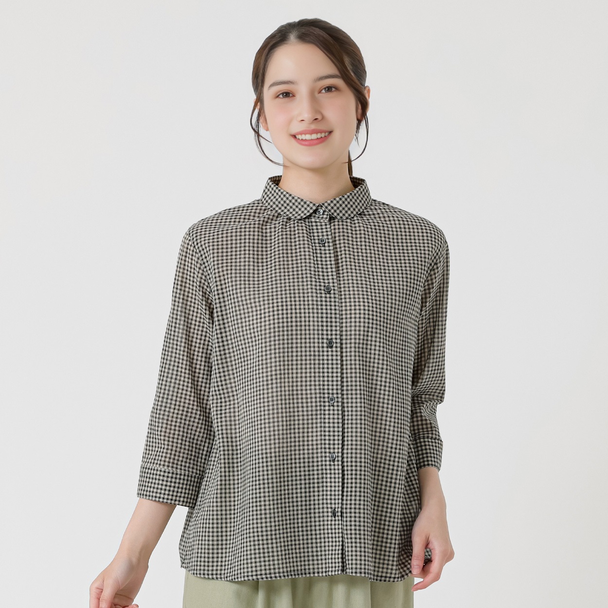 オーガニック綿糸ラウンドチビエリシャツ レディス SELF+SERVICE(セルフ＋サービス) PLS-71257-SS(Ａクロ-XL)