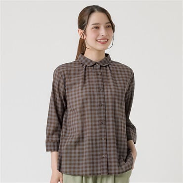 オーガニック綿糸ラウンドチビエリシャツ レディス SELF+SERVICE(セルフ＋サービス) PLS-71257-SS(コイチャ-M)