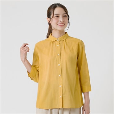 オーガニック綿糸ラウンドチビエリシャツ レディス SELF+SERVICE(セルフ＋サービス) PLS-71257-SS(キイロ-M)