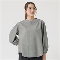 オーガニック綿糸ギャザーソデブラウス レディス SELF+SERVICE(セルフ＋サービス) PLS-71260-SS(ウスクロ（コチドリ）-M)