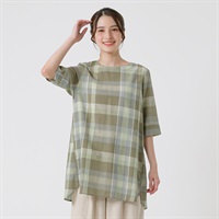 綿スラブチェックチュニック オーガニック綿入 レディス SELF+SERVICE(セルフ＋サービス) GL1266376-SS(Ａウスミドリ-M)