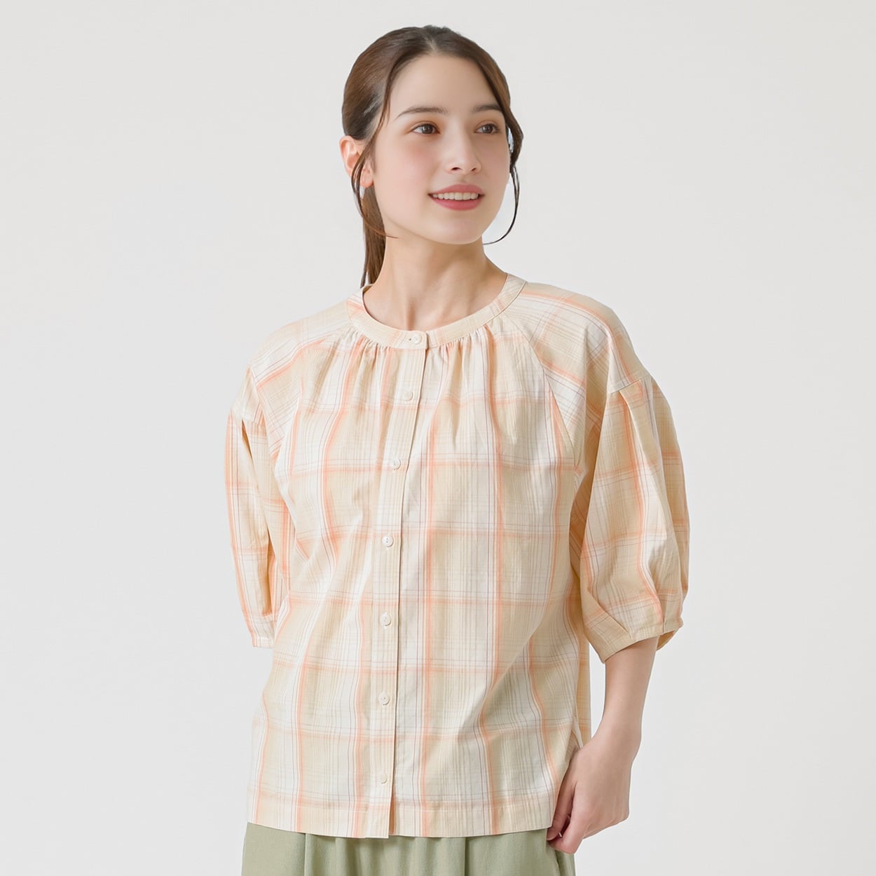 涼やか綿袖タック羽織ブラウス レディス SELF+SERVICE(セルフ＋サービス) SP26SS-TA26(ウスダイダイ-XL)