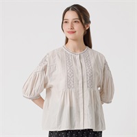 EXPAND タック刺しゅうブラウス オーガニック綿糸 レディス SELF+SERVICE(セルフ＋サービス) II-AE26-04-SS(Ａウスクロ-M)