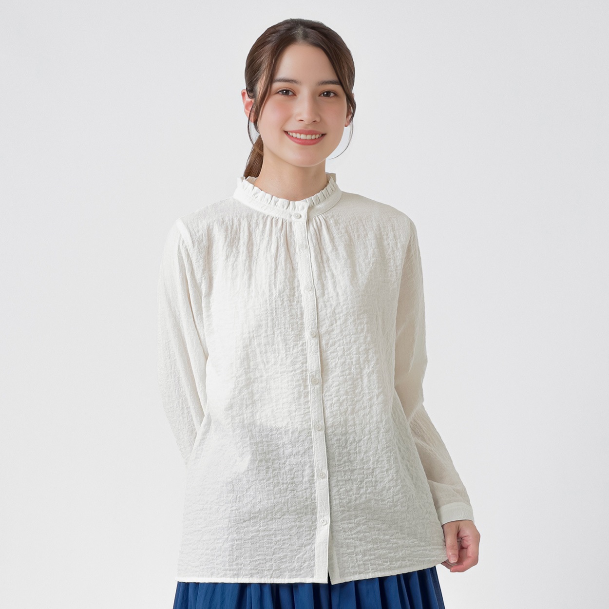 エリフリルオーガニック綿入シャツ レディス SELF+SERVICE(セルフ＋サービス) ONP6014849-SS(シロ-XL)