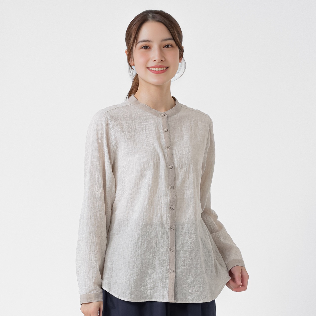 オーガニック綿入クレリックシャツ レディス SELF+SERVICE(セルフ＋サービス) ONP6014854-SS(ウスチャ-XL)
