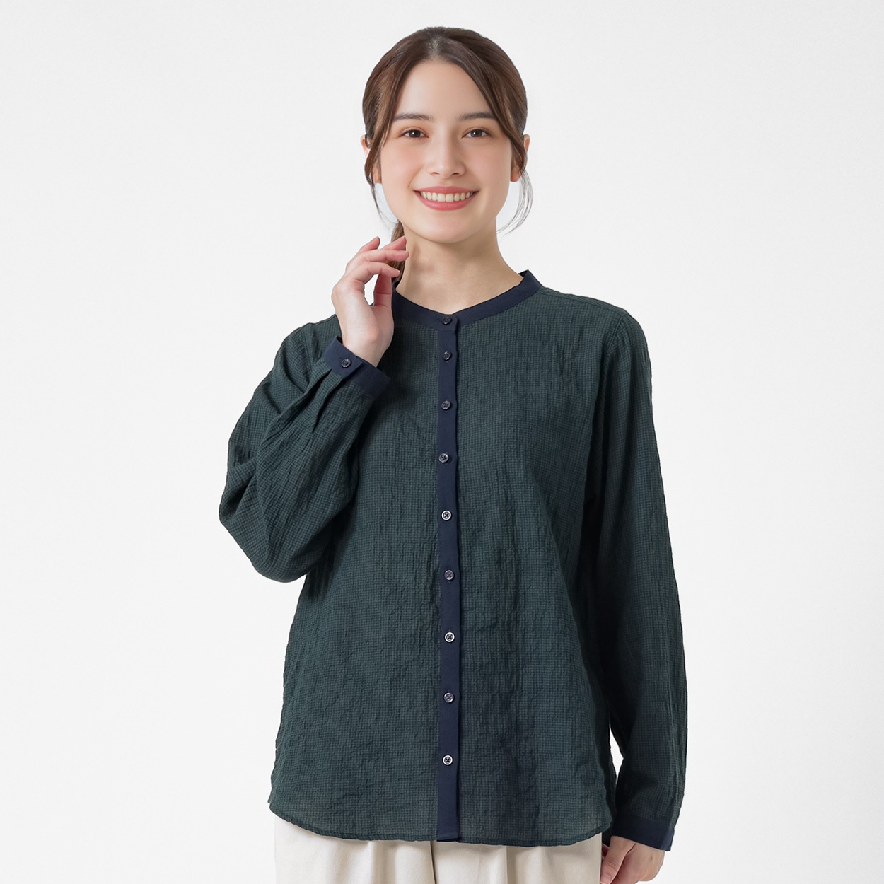 オーガニック綿入クレリックシャツ レディス SELF+SERVICE(セルフ＋サービス) ONP6014854-SS(コイミドリ-M)