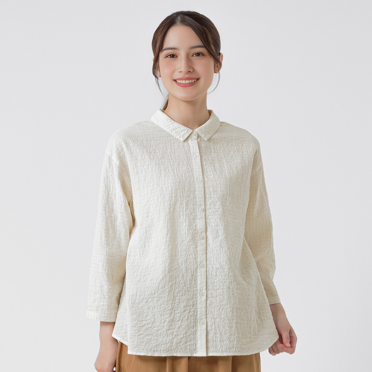 オーガニック綿入チビエリシャツ レディス SELF+SERVICE(セルフ＋サービス) ONP6014855-SS(シロ-XL)