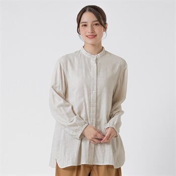 オーガニック綿糸スタンドシャツ レディス SELF+SERVICE(セルフ＋サービス) PLS-71262-SS(キナリ-M)