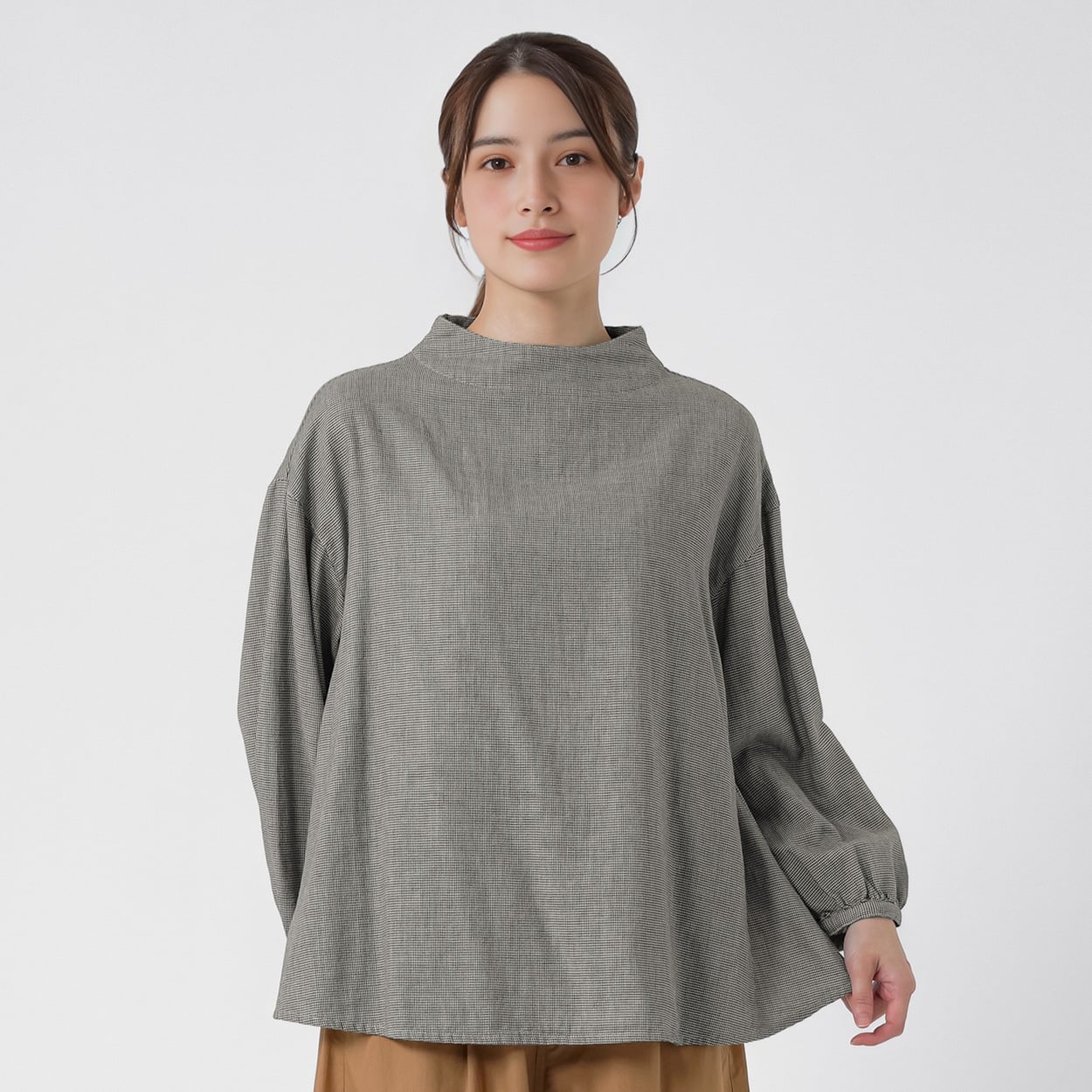 オーガニック綿糸ボトルネックブラウス レディス SELF+SERVICE(セルフ＋サービス) PLS-71264-SS(ウスクロ-L)