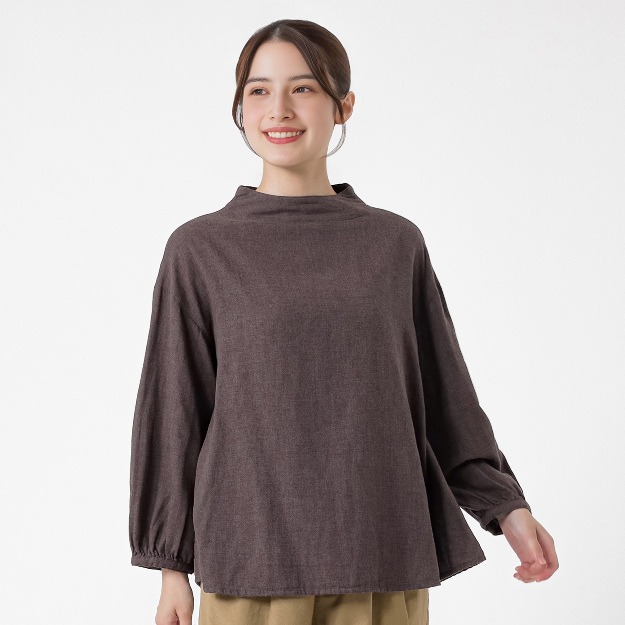 オーガニック綿糸ボトルネックブラウス レディス SELF+SERVICE(セルフ＋サービス) PLS-71264-SS(ムラサキ-M)
