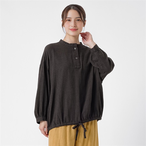 オーガニック綿糸スタンドドロストブラウス レディス SELF+SERVICE(セルフ＋サービス) PLS-71265-SS(チャコ－ルグレ－-M)