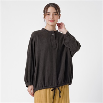 オーガニック綿糸スタンドドロストブラウス レディス SELF+SERVICE(セルフ＋サービス) PLS-71265-SS(チャコ－ルグレ－-M)
