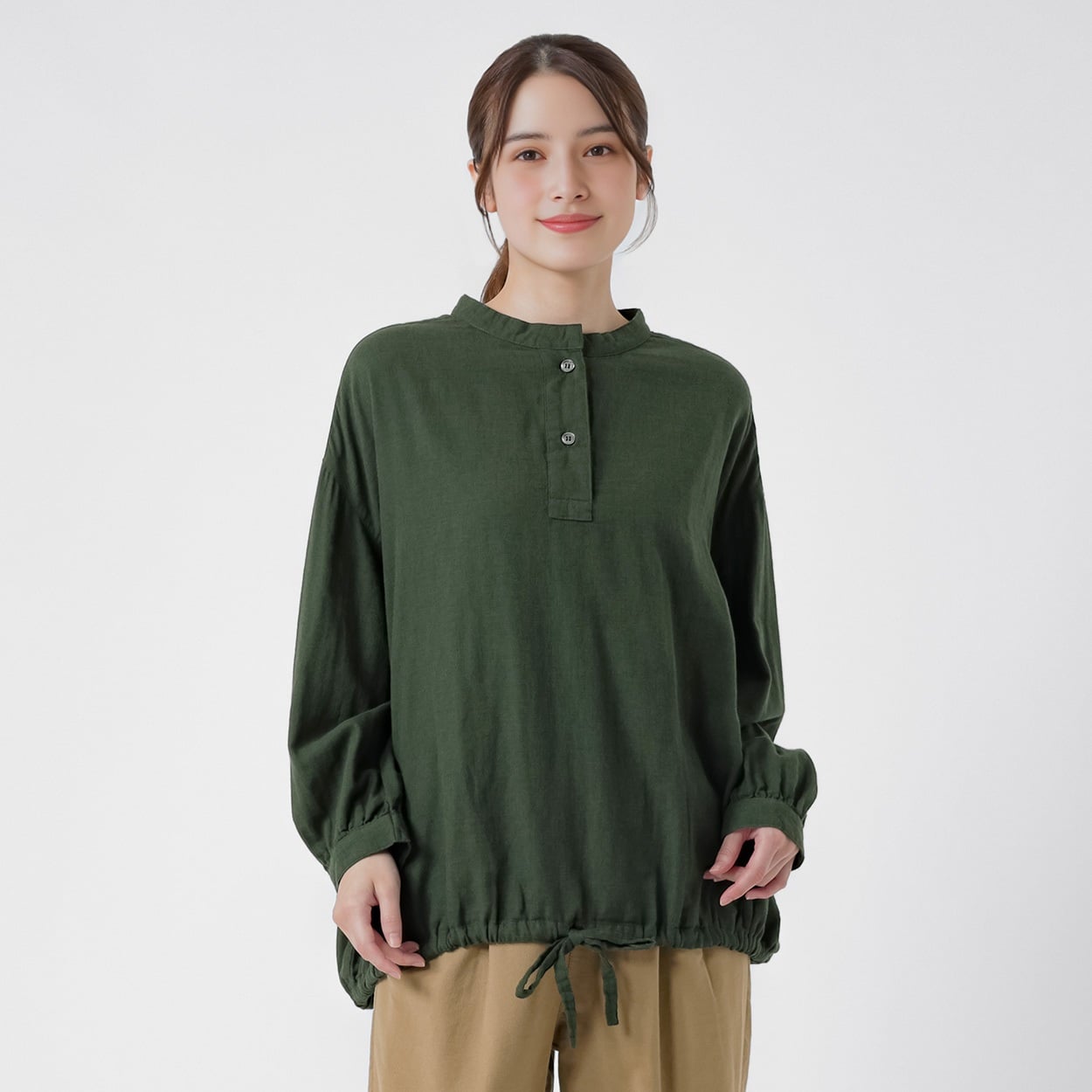 オーガニック綿糸スタンドドロストブラウス レディス SELF+SERVICE(セルフ＋サービス) PLS-71265-SS(Ａミドリ-M)
