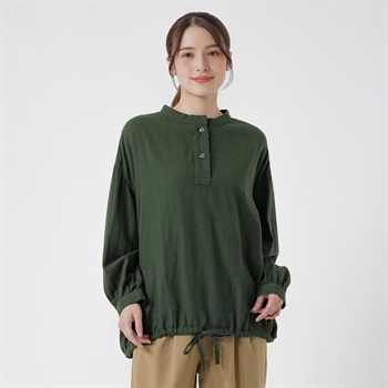 オーガニック綿糸スタンドドロストブラウス レディス SELF+SERVICE(セルフ＋サービス) PLS-71265-SS(Ａミドリ-M)