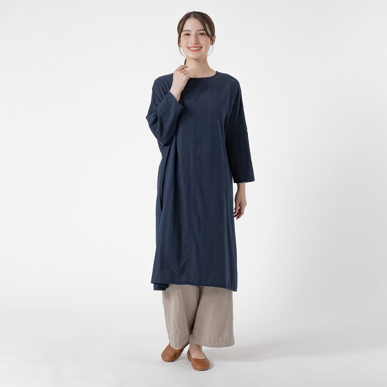 オーガニック綿糸クルーワンピース レディス SELF+SERVICE(セルフ＋サービス) PLS-71266-SS(Ａアオ-XL)