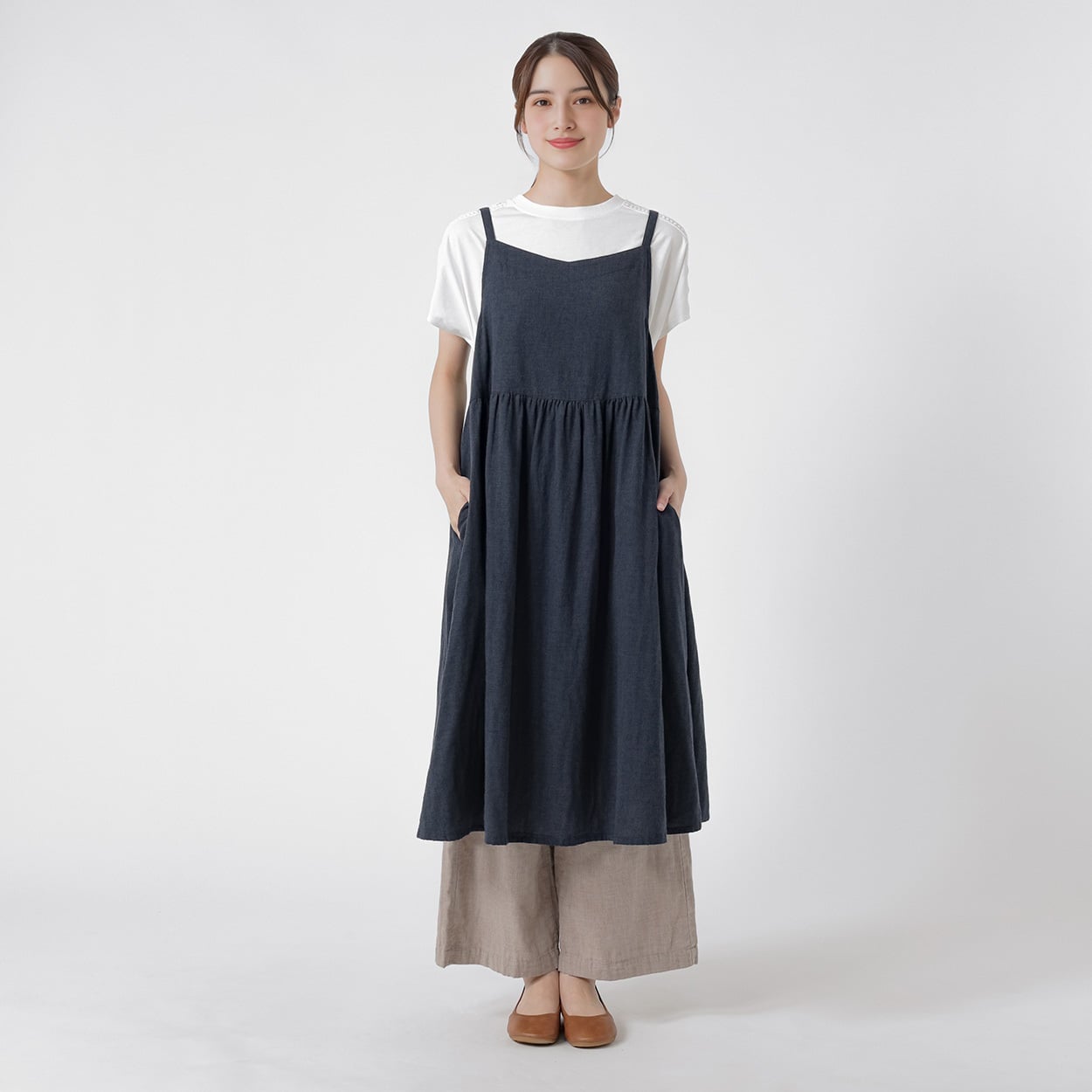 オーガニック綿糸ギャザーキャミワンピース レディス SELF+SERVICE(セルフ＋サービス) PLS-71267-SS(コイアオ-M)