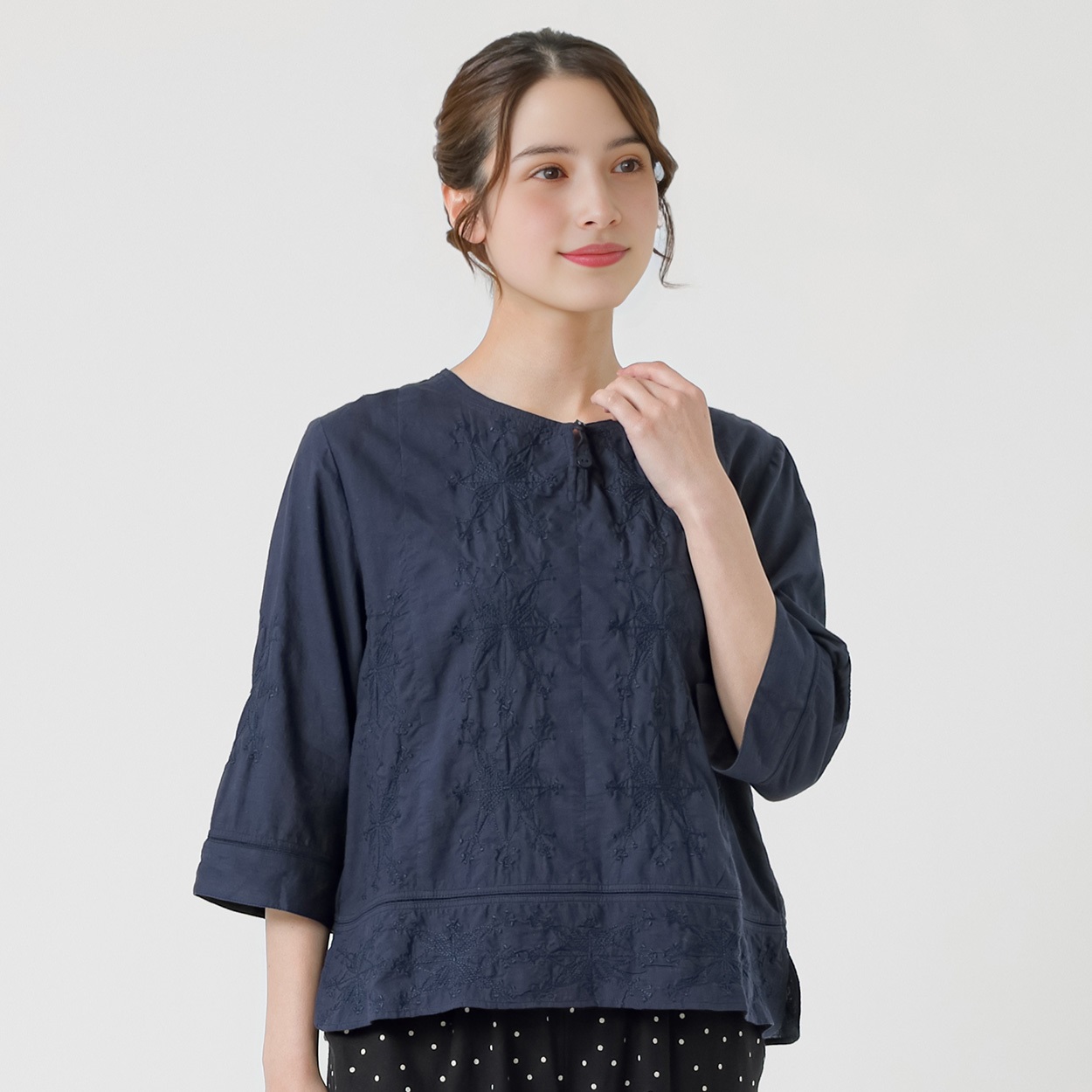 EXPAND カディコットン刺繍ブラウス レディス SELF+SERVICE(セルフ＋サービス) TK526417-SS(コイアオ-L)