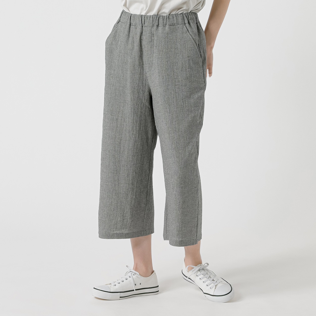 ウォッシュド綿ワイドクロプトパンツ オーガニックコットン入 レディス SELF+SERVICE(セルフ＋サービス) TK526423-SS(クロ-L)