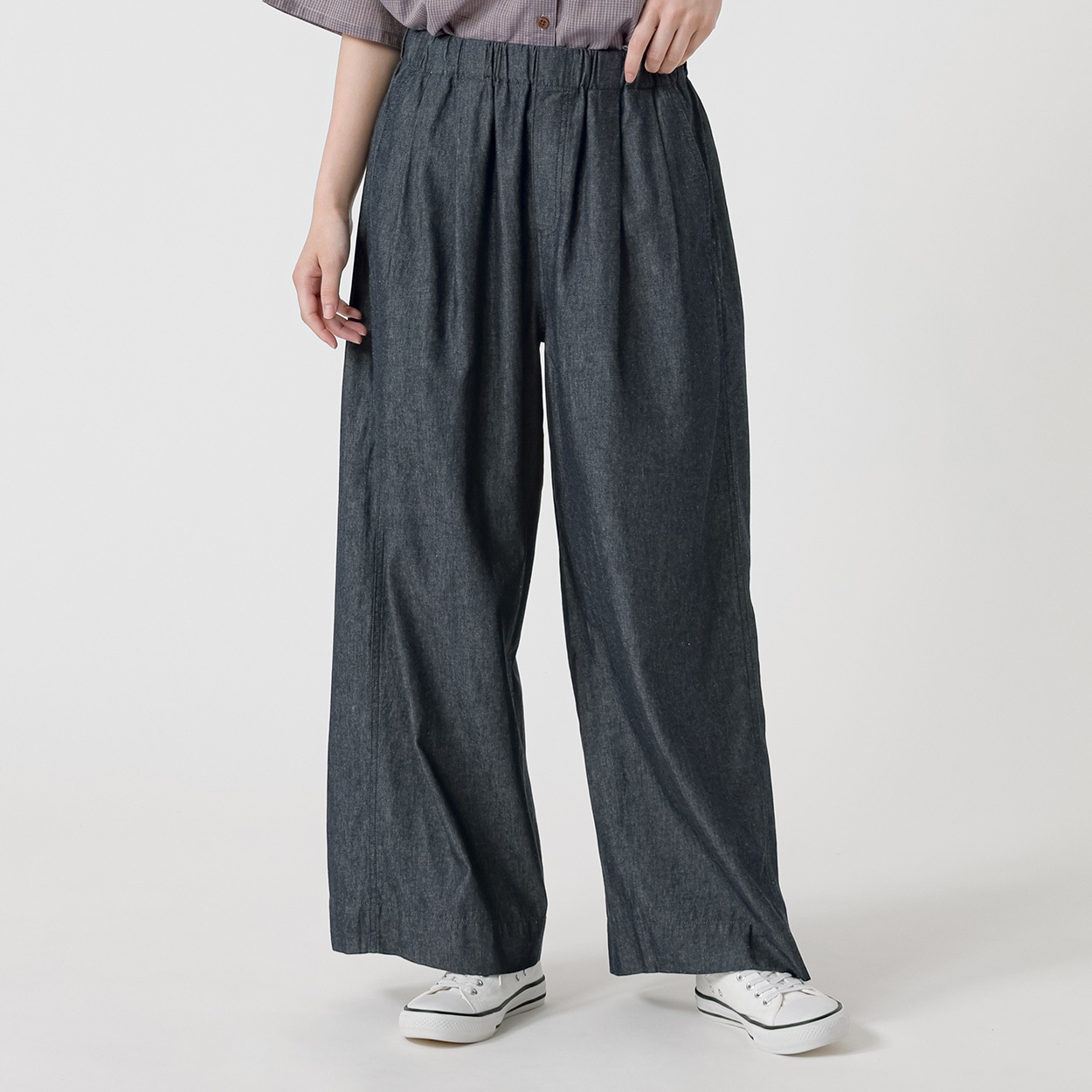 デニム2タックワイドパンツ オーガニック綿入 レディス SELF+SERVICE(セルフ＋サービス) CP323560-SS(コイアオ-XL)