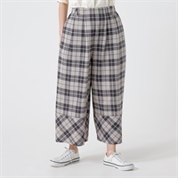 裾切替ワイドパンツ オーガニック綿入 レディス SELF+SERVICE(セルフ＋サービス) CP323571-SS(Ａウスクロ（チェック柄）-S)
