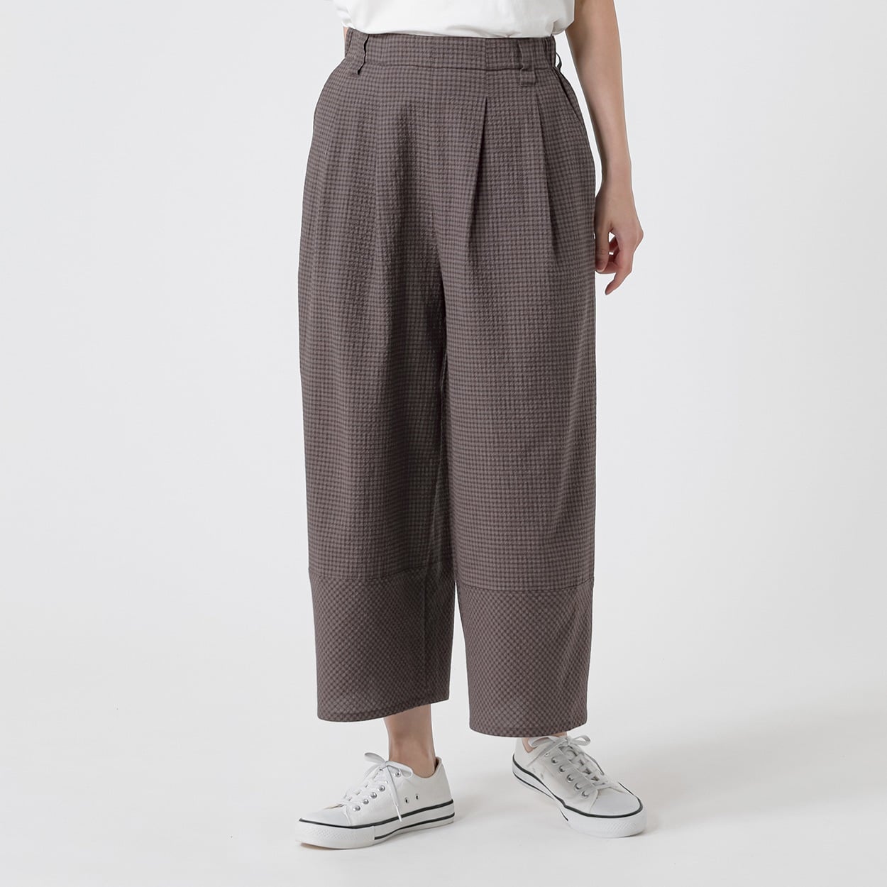 裾切替ワイドパンツ オーガニック綿入 レディス SELF+SERVICE(セルフ＋サービス) CP323571-SS(チャ（ギンガム）-L)