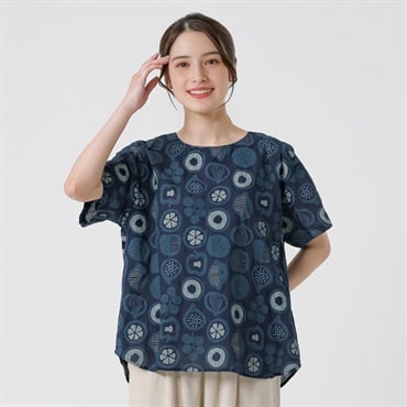 楊柳フルーツ柄ティーブラウス オーガニック綿入 レディス SELF+SERVICE(セルフ＋サービス) GL1266201-SS(Ａコイアオ-M)