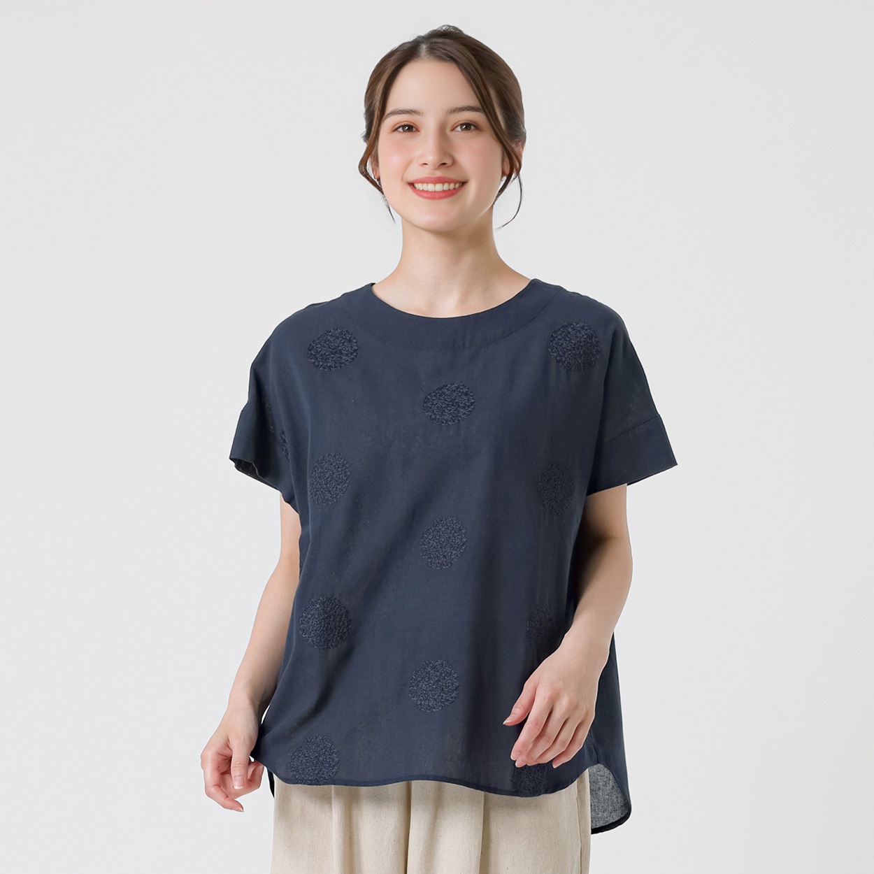 ドット刺繍ティーブラウス オーガニック綿入 レディス SELF+SERVICE