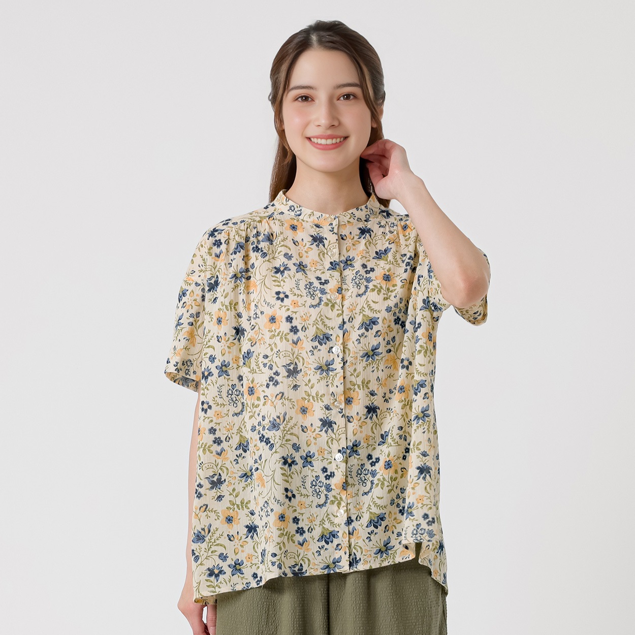 楊柳花柄ゆるシャツ オーガニック綿入 レディス SELF+SERVICE(セルフ＋サービス) GL1266385-SS(ウスキイロ-M)