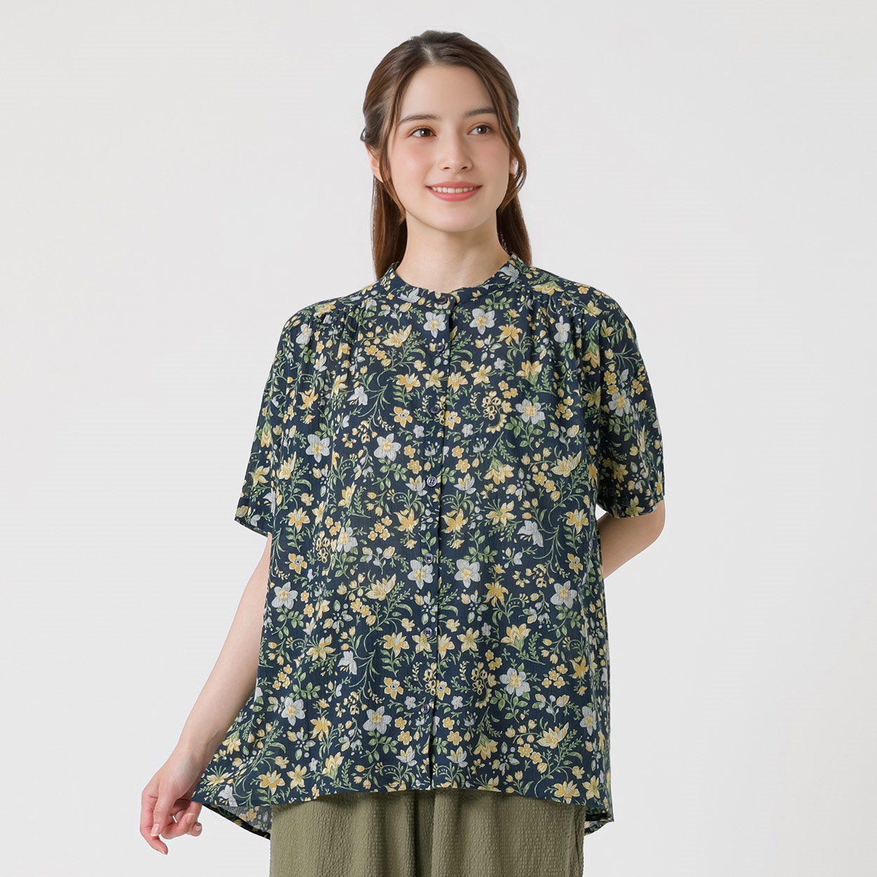楊柳花柄ゆるシャツ オーガニック綿入 レディス SELF+SERVICE(セルフ＋サービス) GL1266385-SS(Ａコイアオ-M)