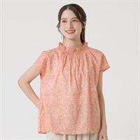 襟シャーリングブラウス オーガニックコットン入 レディス SELF+SERVICE(セルフ＋サービス) GL1266504-SS(ダイダイ-M)