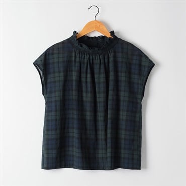 襟シャーリングブラウス オーガニックコットン入 レディス SELF+SERVICE(セルフ＋サービス) GL1266504-SS(Ａコイアオ-M)
