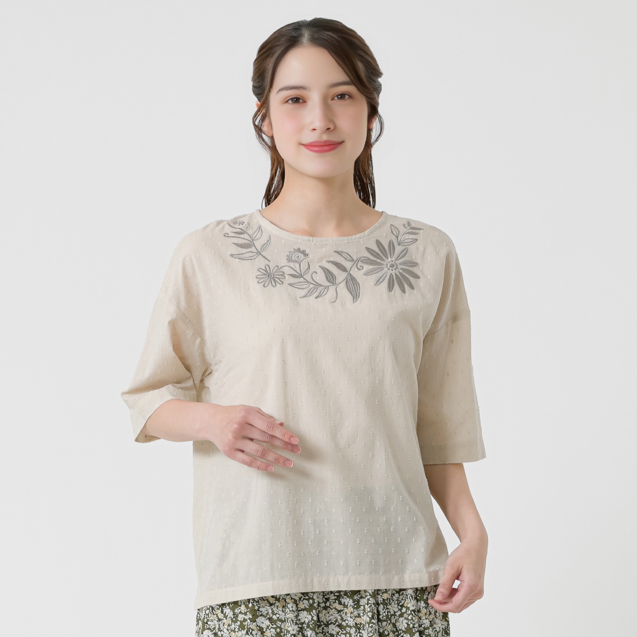 カットドビー刺繍入ブラウス オーガニックコットン入 レディス SELF+SERVICE(セルフ＋サービス) GL1266506-SS(Ａウスクロ-L)