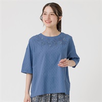 カットドビー刺繍入ブラウス オーガニックコットン入 レディス SELF+SERVICE(セルフ＋サービス) GL1266506-SS(アオ-M)