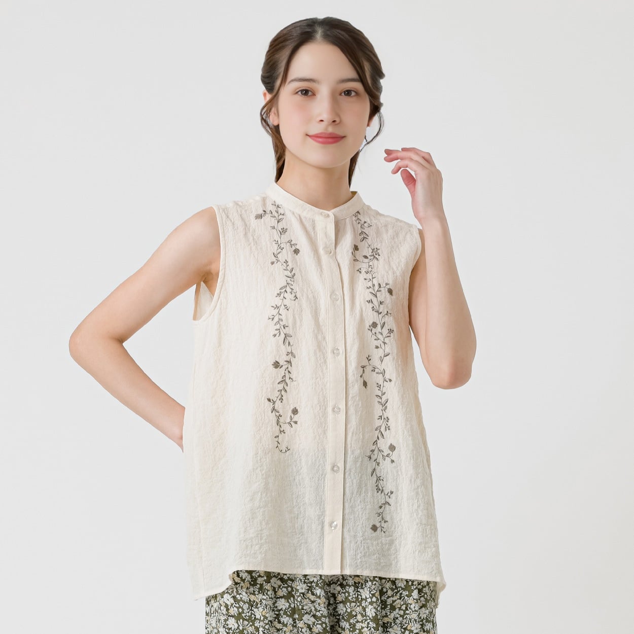植物柄刺繍入ブラウス オーガニックコットン入 レディス SELF+SERVICE(セルフ＋サービス) GL1266508-SS(ウスキイロ-M)