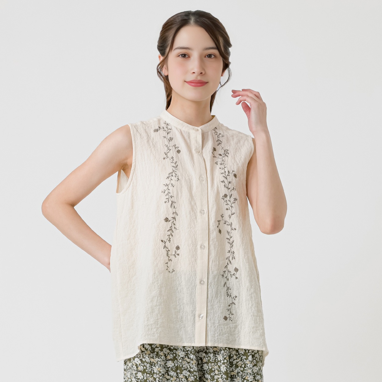 植物柄刺繍入ブラウス オーガニックコットン入 レディス SELF+SERVICE(セルフ＋サービス) GL1266508-SS(ウスキイロ-L)