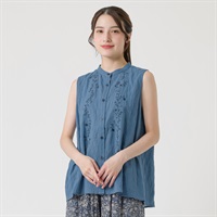 植物柄刺繍入ブラウス オーガニックコットン入 レディス SELF+SERVICE(セルフ＋サービス) GL1266508-SS(アオ-M)