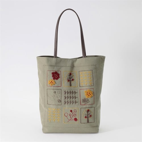 パネル刺繍ピーチトート レディス SELF+SERVICE(セルフ＋サービス) BG08-19419-Y(コイミドリ-ﾌﾘｰ)