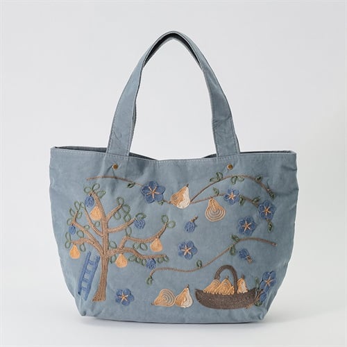 フルーツ刺繍ピーチトート レディス SELF+SERVICE(セルフ＋サービス) BG09-19420-Y(ウスアオ-ﾌﾘｰ)