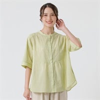 幾何刺繍切り替えシャツ オーガニック綿入 レディス SELF+SERVICE(セルフ＋サービス) HC261141-SS(ウスミドリ-M)