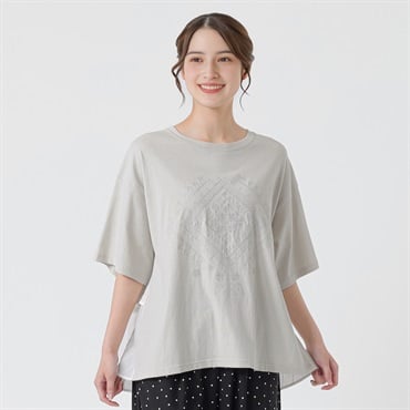 バック異素材切替Tシャツ オーガニック綿入 レディス SELF+SERVICE