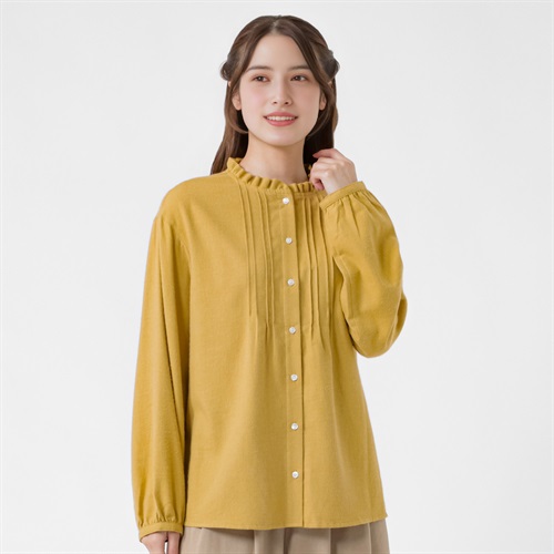 オーガニック綿糸 ピンタックフリルブラウス レディス SELF+SERVICE(セルフ＋サービス) PLS-71269-SS(コイキイロ-M)